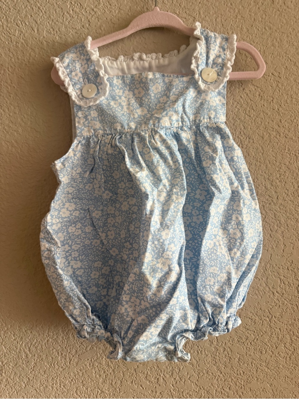 Cecil & Lou Baby 12–18M Light Blue Floral Bubble Romper | White Buttons